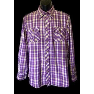 CAVI‎ Product of Great Taste Long Sleeve Button Up Purple Plaid Shirt Size XL